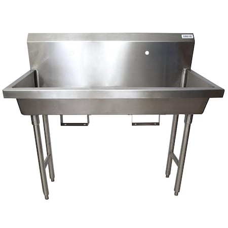 Bk Resources 48" Freestanding Two Station Handwash Sink, Single Hole Splash Mount MSHS-48F1B